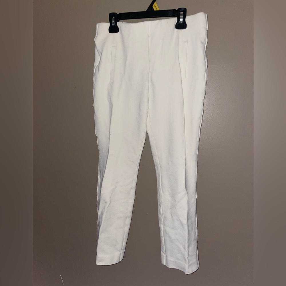 Chico's Womens White Ankle Pants Straight Leg Solid Pull On Regular Size S (4)